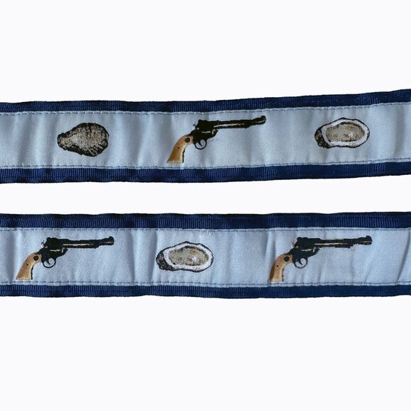 Knot Belt Oyster Shooter Ribbon Belt XL Light Blue Gun Shell Pattern Preppy Golf - Picture 2 of 4